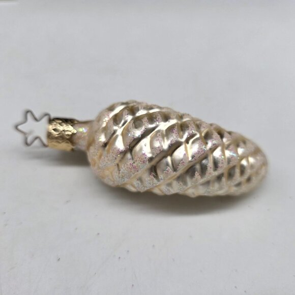 Inge Glas Bent Pine Cone German Glass Christmas Ornament Silver 3" - Picture 3 of 5